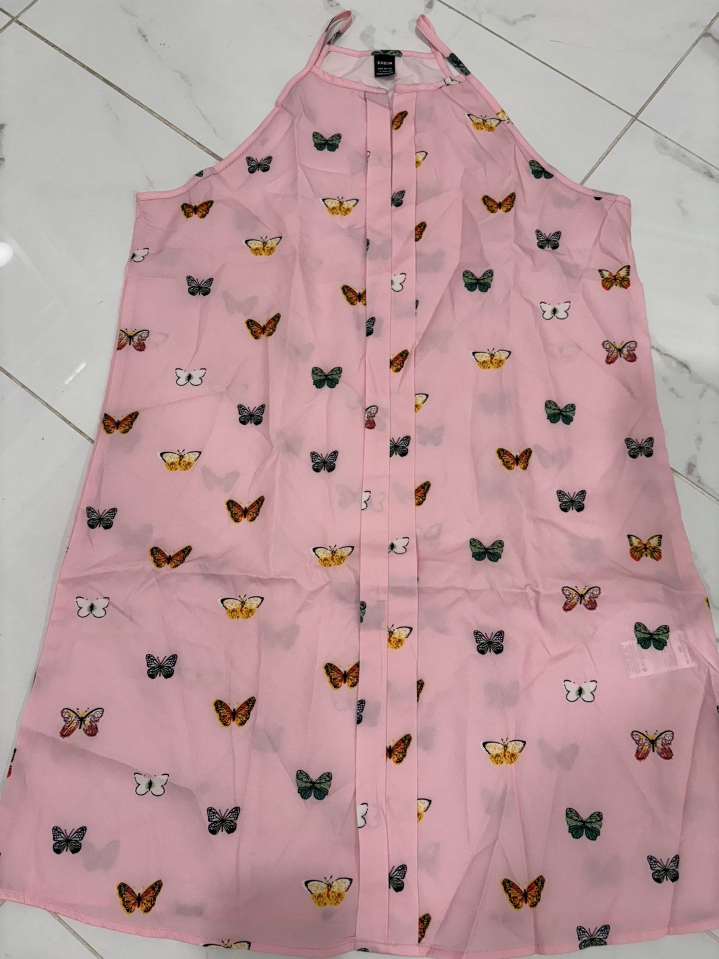 Pink Butterfly Print Sleeveless Dress