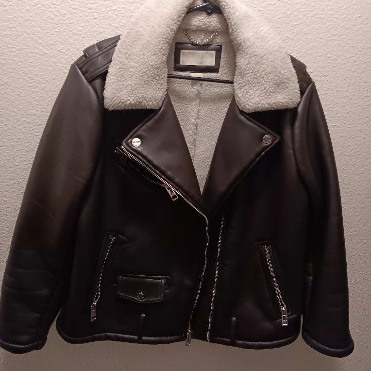Michael Kors Sherpa Lined Leather Jacket
