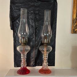 Vintage Oil Lamps 20 Inches Tall Rare!