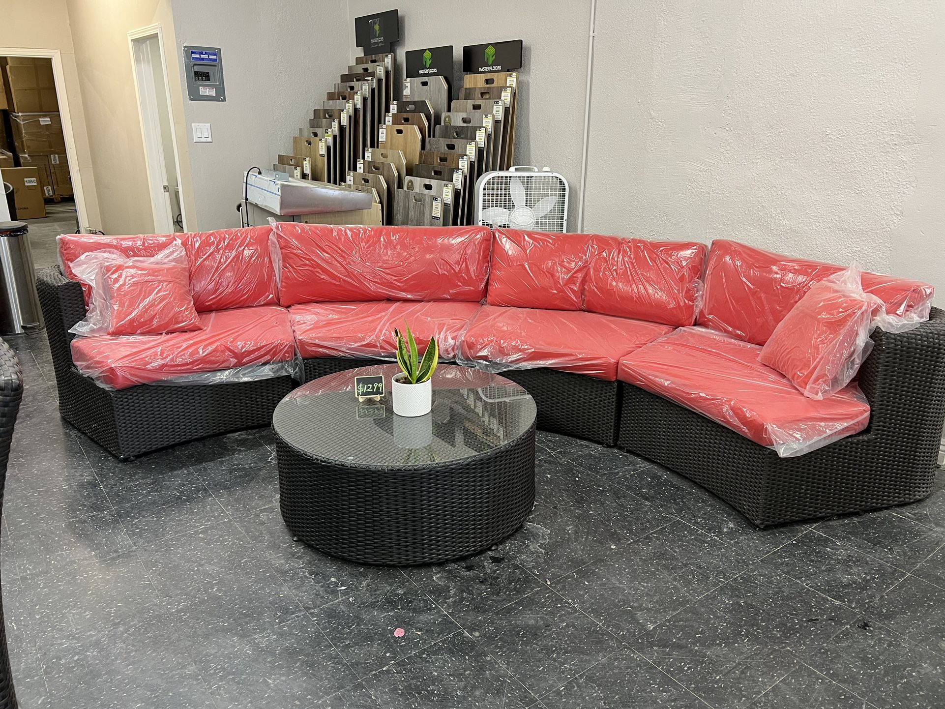 Outdoor Furniture 5-piece Curved Sectional Half Round Red Cushion Set 