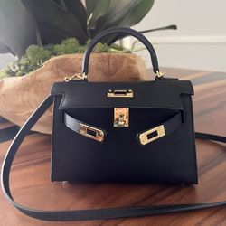 Hermes Mini Kelly Black Purse Crossbody Handbag 
