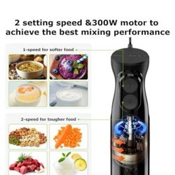 Bonsenkitchen Hand Blender, Immersion Blender with 2 Mixing Speed, Electric Handheld Mixer Portable Stick Mixer with Stainless Steel Blades for Soup, 