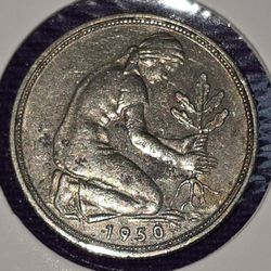 1950J Germany 50 Pfennig Coin