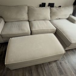 Large Beige Sectional Sofa 10ft w/ Storage Ottoman