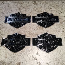 Four Harley Davidson Bar And Shield Motorcycle Emblem Metal Decal Willie G Black & Chrome