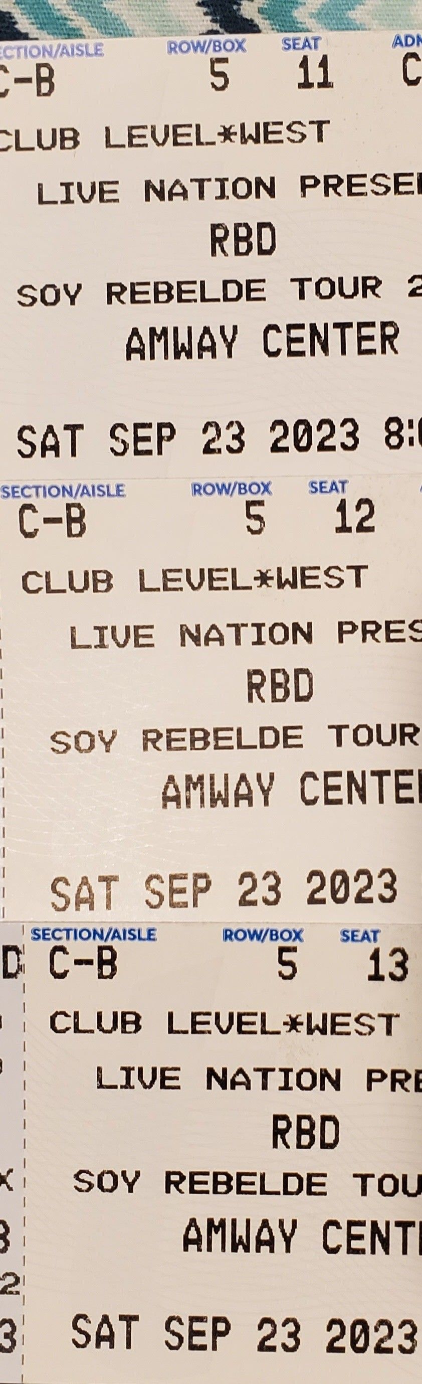 RBD SOY REBELDE TOUR AMWAY ORLANDO 9/23/23 CLUB SEATS