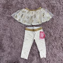 Holiday Time Baby Girl Gold Sparkle Tutu And Leggings Set
