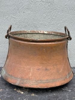 Massive Antique Hammered Copper Vessel Primitive Hacienda Decor Cauldron