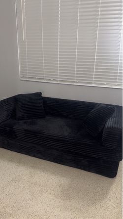 Black Corduroy Fabric Loveseat Sofa