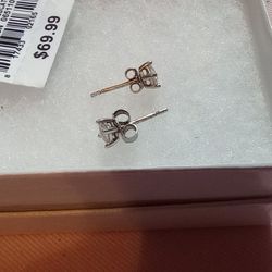 Rhodium Over Brass Diamond Accent STUD Earrings Made In India NWT 