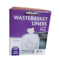 Kirkland Signature 10 Gallon Wastebasket Liners, 500 Bags, Clear (2 Boxes)