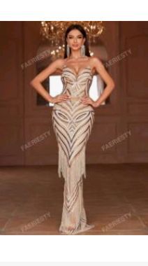 Gold & beige vestido largo size large