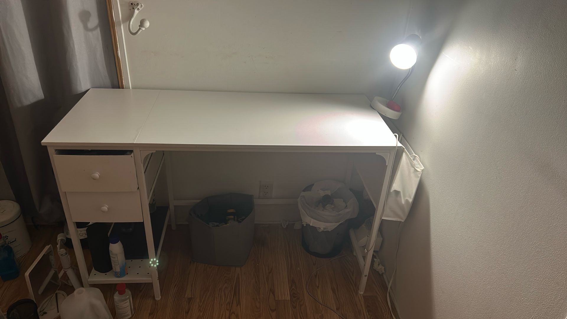 White Desk With Fabric Drawers, 47 Inch