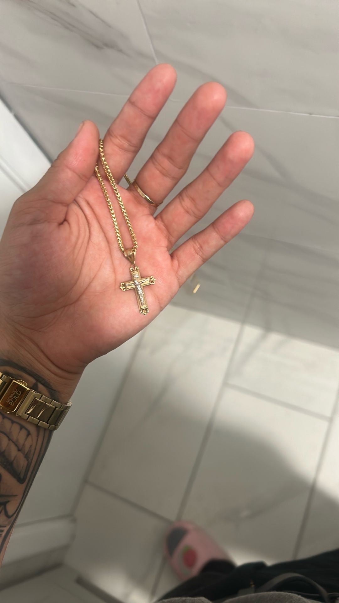 14k Franco Solid Gold Chain Jesus Cross