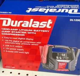 New Duralast 1200 amp lithium battery jump starter with compressor