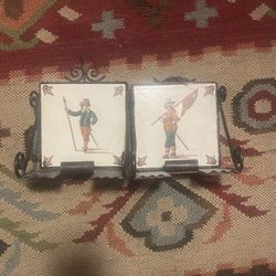 Vintage Holland Ceramic Metal Book Ends