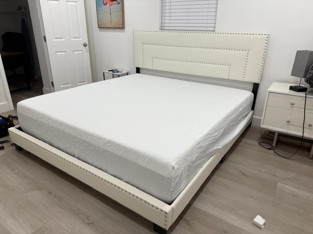 NEW BED FRAME KING SIZE WITH MATTRESS AND BOX SPRING