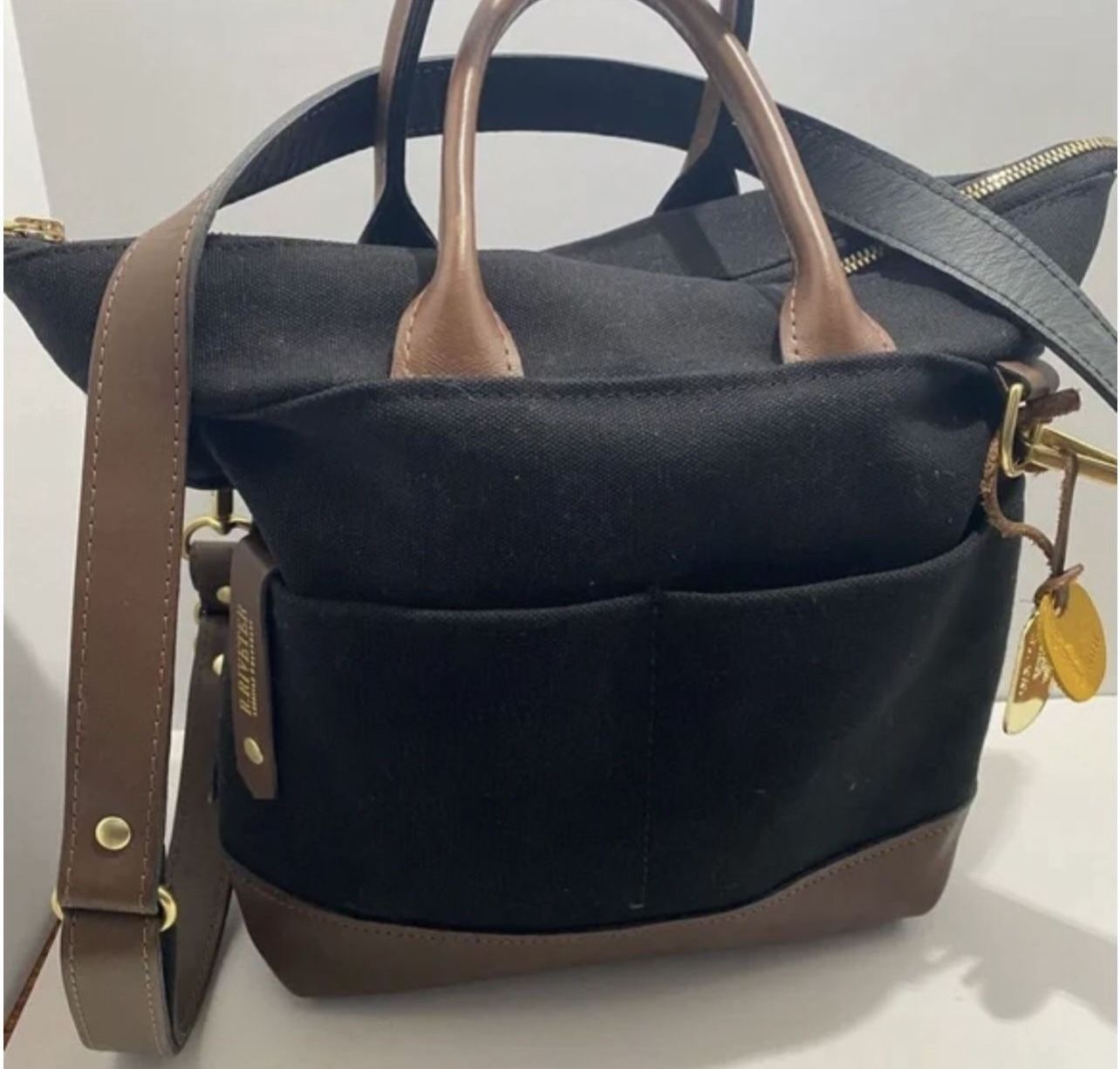 R. Riveter Black Canvas Williams Crossbody Tote Bag purse