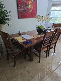 Wood Dining Table with 4 Chairs and long matching bench