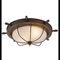 Light 15 inch wide Copper Coastal Ship Wheel Outdoor Flush Ceiling Light White Glass