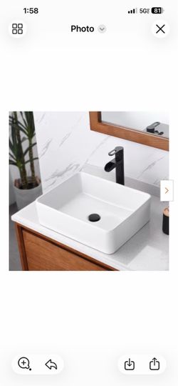 White Rectangle Above Counter Ceramic Vanity Sink 001S 19x15x5.25