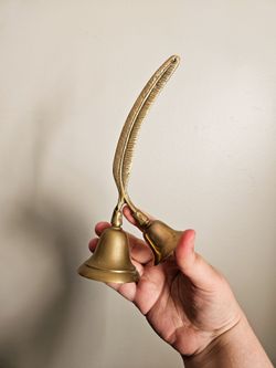 Vintage Brass Double Bell with Feather Handle