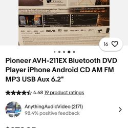 Pioneer CD/DVD Bluetooth MP3 6.2 Inch Screen