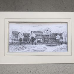 Elgin, Illinois High School Built in 1909 Ink & Pen Art Lithograph by '45 Alumnus W.R. Mogler