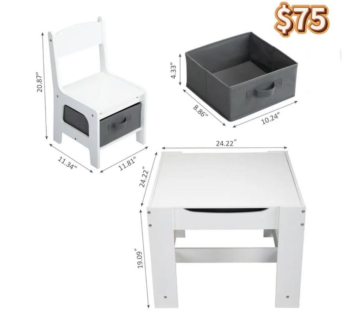 ✌️ Canddidliike Wood Activity Table and Chair with 2 Drawer for Toddlers Arts, Playroom, Reading, White