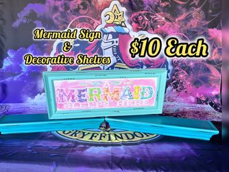 Mermaid Sign Decor 2 Shelves Girls Kid Home Decor Christmas Party Yard Sale Halloween Z