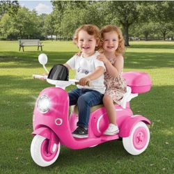 HEIMILI Kids Electric Motorcycle,Electric Scooter for 3 Year Old, Girls Toy, 3-Wheel 12V Ride On Scooter for Kids with Storage Compartments, Motorcycl