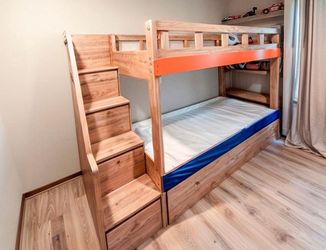 Solid Wood Bunk Bed with Storage Stairs