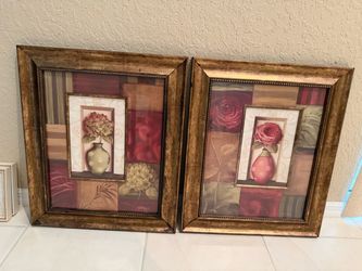 Set of Two Hanging Floral Wall Art Pictures, Size 25 x 21 1/2