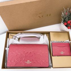 Coach Boxed Anna Foldover Clutch Crossbody And Card Set In Signature Leather