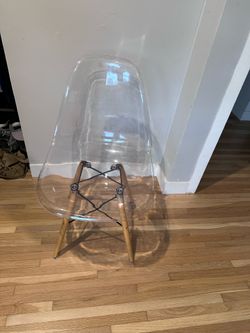 Mid Century Modern - Eiffel Chair - Clear Acrylic Dining Side Chair with Wood Legs