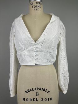 Shein Curve Eyelet Lace Cropped V-Neck Puff Sleeve Blouse XL