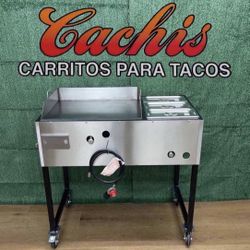 Plancha de 24” | 3 Charolas Baño Maria | Incluye Manguera Con Regulador | Patas Desmontable