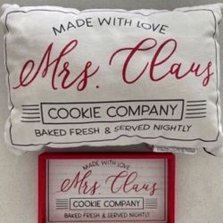 MRS CLAUS BUNDLE OF PILLOW AND WOOD TABLE FRAME