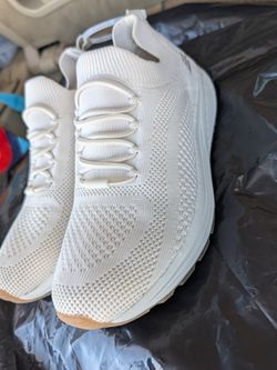 White Knit Sketchers with Gum Sole