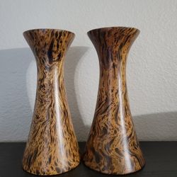 Painted Mango Wood Candle Pillars - Set Of 2