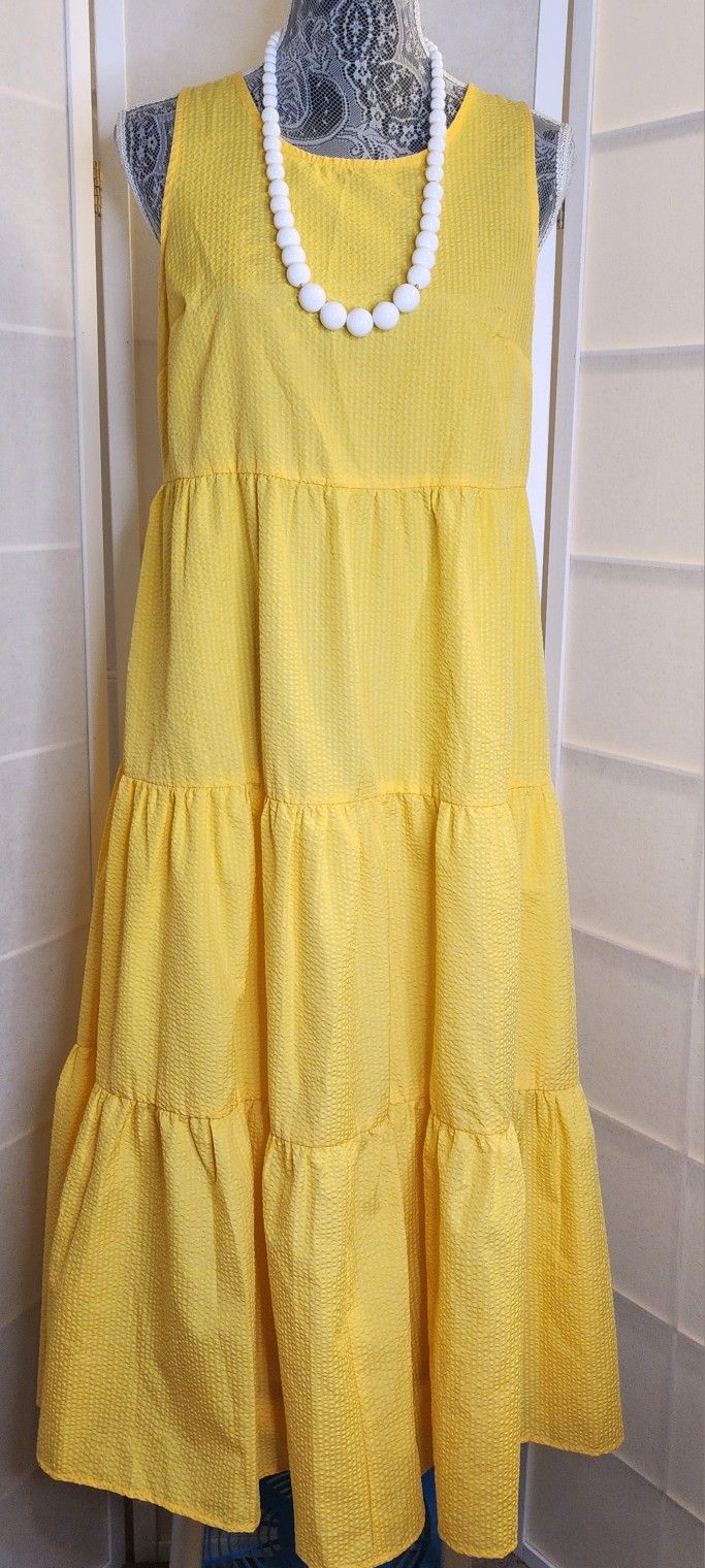 Maxi Yellow 3 Tiers Sun Dress Sz S