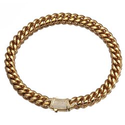 Men’s Stainless Steel 18K Gold Cuban Link Encrypted Chain Bracelet With Zirconia