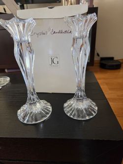 JG Durand Crystal Candlestick Holders Pair