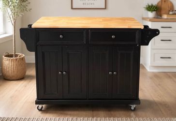 BRAND NEW Rolling Kitchen Cart with Butcher Block Top and double sided towel holder