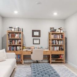 Wooden Desk And Matching Bookshelves Set