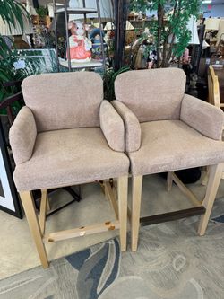 Pair of Upholstered Bar Stools with Arms