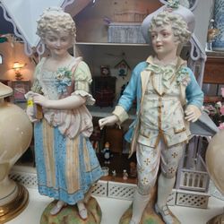 large, antique Vion & Baury bisque porcelain figurines