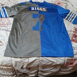 Custom Made Mitchell & Ness Detroit Lions Quandre Diggs Half And Half Adult Jersey. 