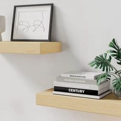 New- Set 2 White Oak Floating Shelf, 2 Inch Thick Wood 16” x8” x 2”