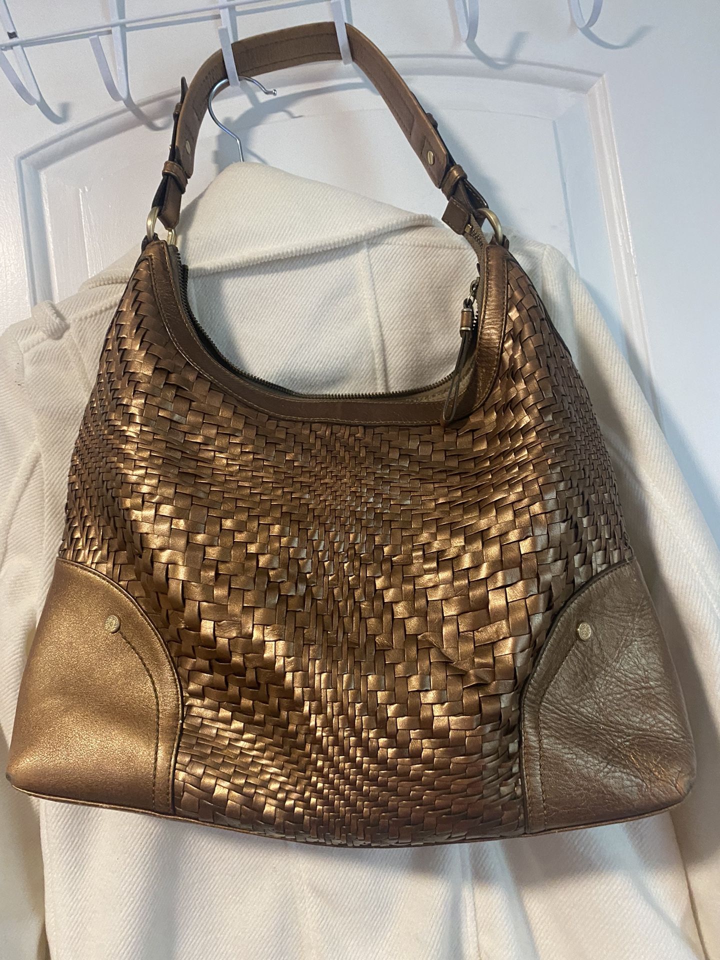 COLE HAAN COPPER COLOR LEATHER WOVEN BAG